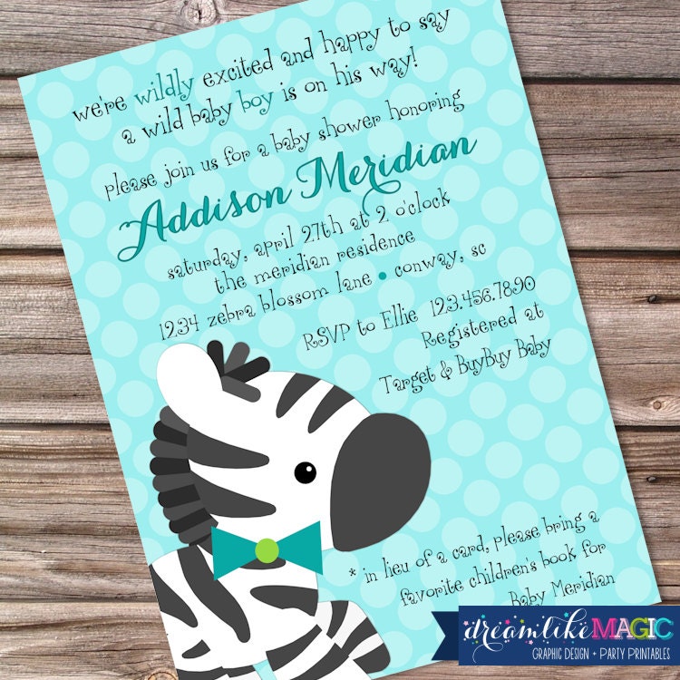 Printable Baby Shower Invitation- Sweet Zebra on Blue Il_170x135