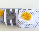 Yellow and gray bridesmaids clutch, perfect bridesmaids gift, gray and yellow 3 clutch set, yellow and gray wedding