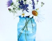 daisy bouquet watercolor painting archival print 11" x 14"