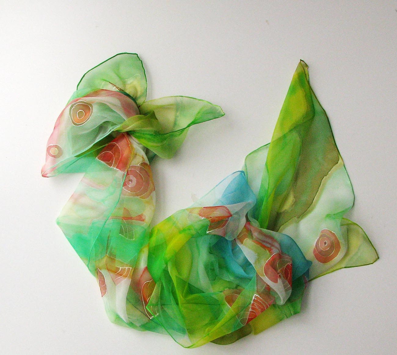 Hand dyed scarf on chiffon silk - hand painted scarves - wearable art painted 18x72