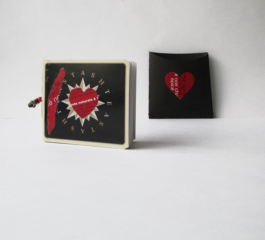 Mixed media mini journal with beaded spine, slip case, and pockets // upcycled tiny notebook // graduation gift