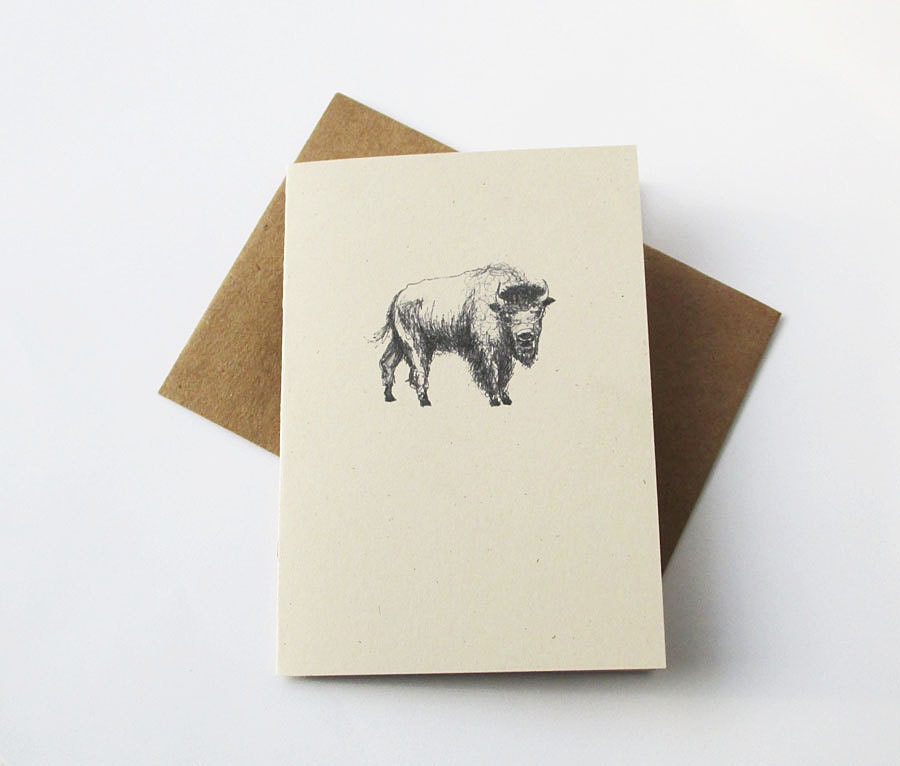 Buffalo bison note card // big prairie bovine on a sweet little note card // Bison bison card // for all occasions