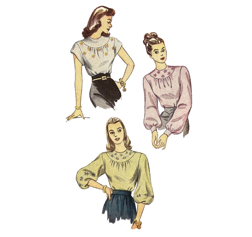 1940s Womens Blouse - Simplicity 1796 Vintage Pattern - 32 Bust