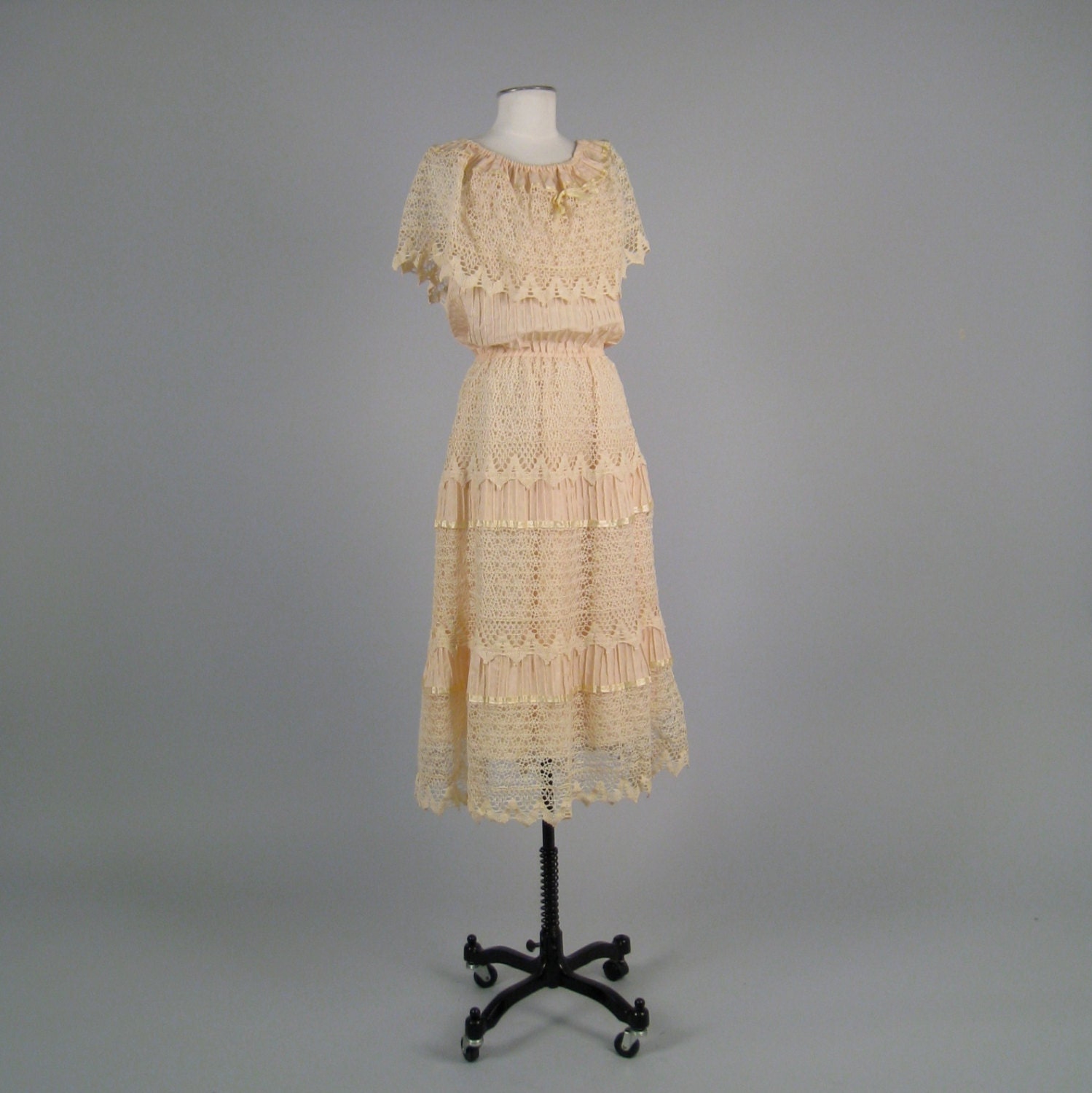 Vintage 1970s cotton and lace peasant style maxi dress