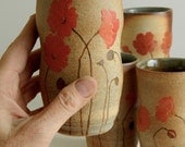 4 Large Poppy Cups - hand-painted, wood-fired pottery, tumbler