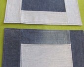 2 Placemats / Reversible / Recycled / Denim / Blue Jean