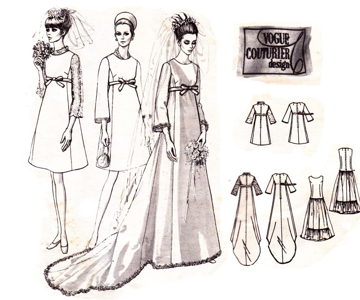 1960s Vintage Vogue Couturier Design Sewing Pattern Wedding Dress and Ruffled Slip by Belinda Bellville Size 12 Bust 34