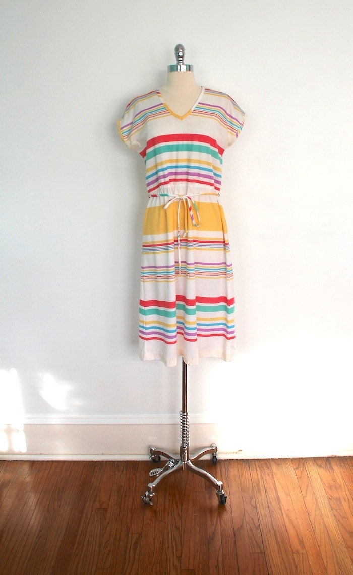 1980s Vintage Sundress / Nautical Stripe Dress / Summer / Size Medium M