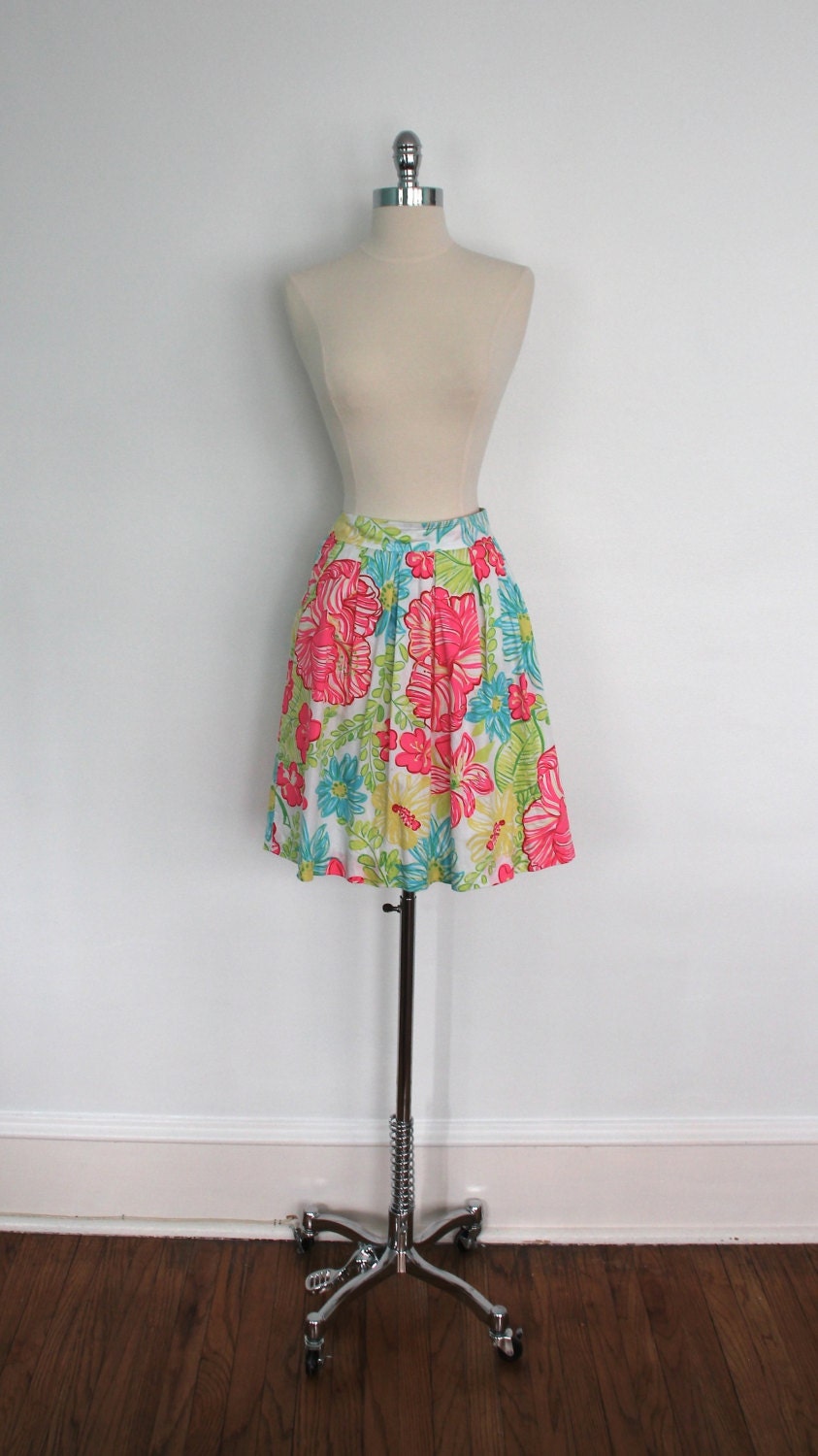 Lilly Pulitzer Skirt / White Neon Floral Print / Preppy Summer  / Size 2 Extra Small XS S