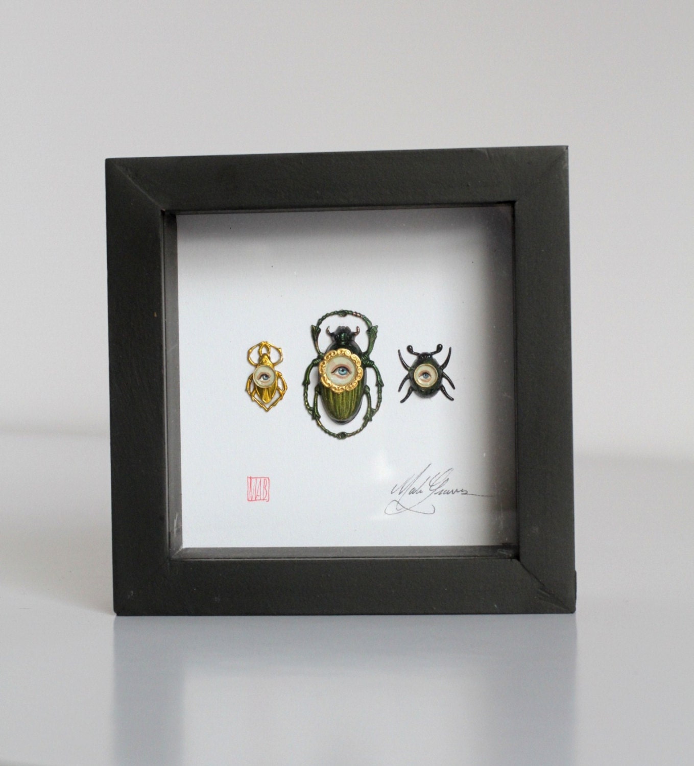 Cabinet of Curiosities Specimen no. 69 - The Jewel Beetle Family - original 3D insect painting by Mab Graves