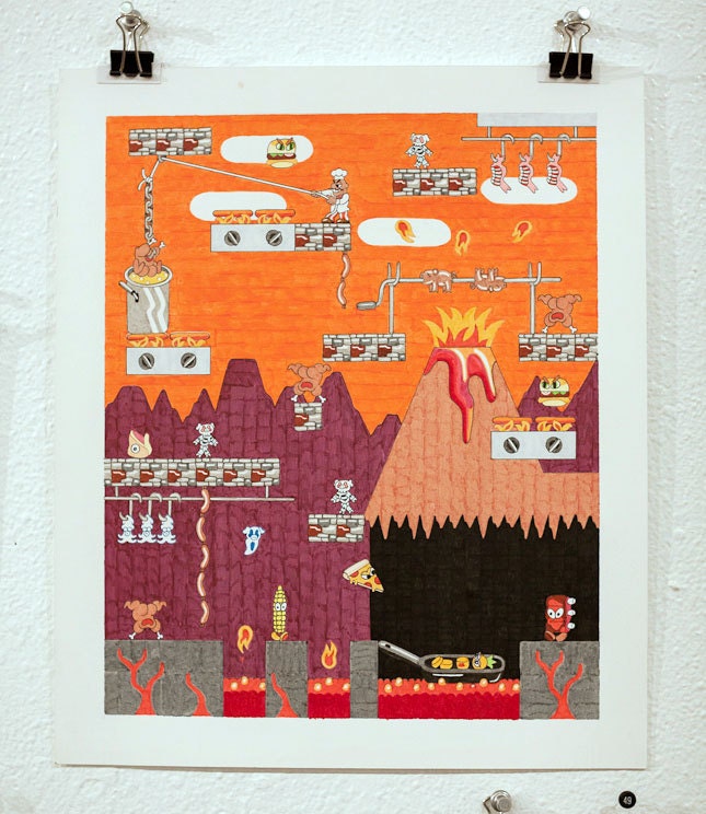 Mean Cuisine Original Art by Matt Furie-- Lava Level
