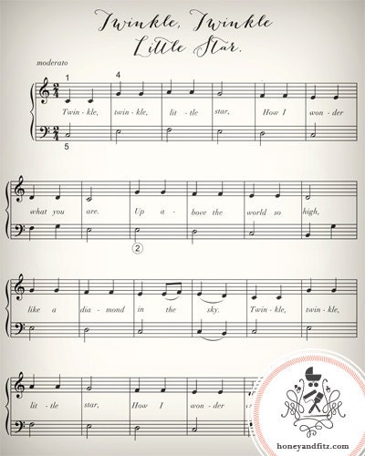 SET OF 3: Lullaby Sheet Music Nursery Prints Twinkle Twinkle Little Star Hush Little Baby You are My Sunshine