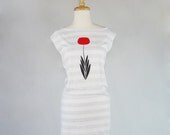 Red Tulip Women's Striped Jersey Dress in White and Heather Grey
