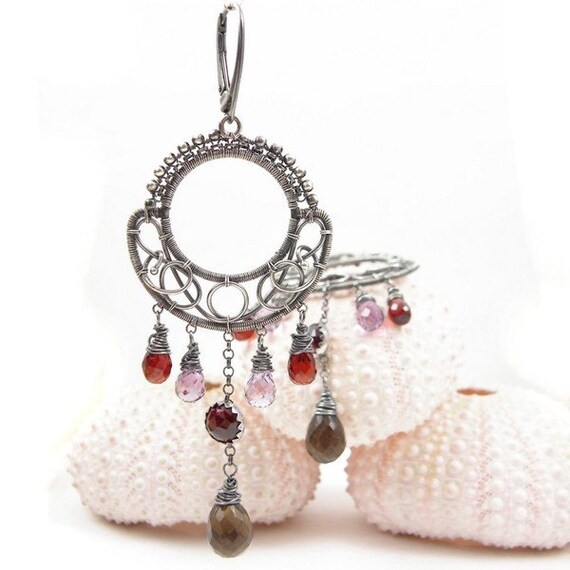 Wire wrap jewelry , silver dangle earring , gemstone fine jewelry , sterling metalwork earring , chandelier wire wrapped earring