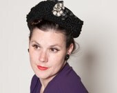 Vintage 1950s Hat Black Persian Lamb Fur I Magnin Wool Winter Fashions 1960s