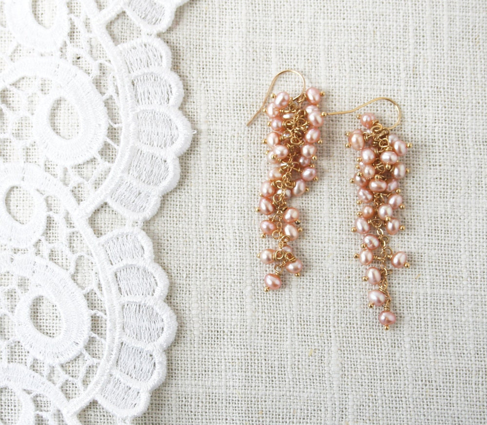 Pearl Earrings Wedding, Bridal Jewelry, Pink Pearl Earrings