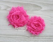 Shabby Chic Frayed Hot Pink Polka Dot Chiffon Rosette Set Flower From Kemaily