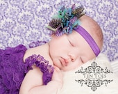 Purple Peacock Chiffon Lotus Flower Baby Headband  From Kemaily, newborn headband, baby headbands, flower headbands