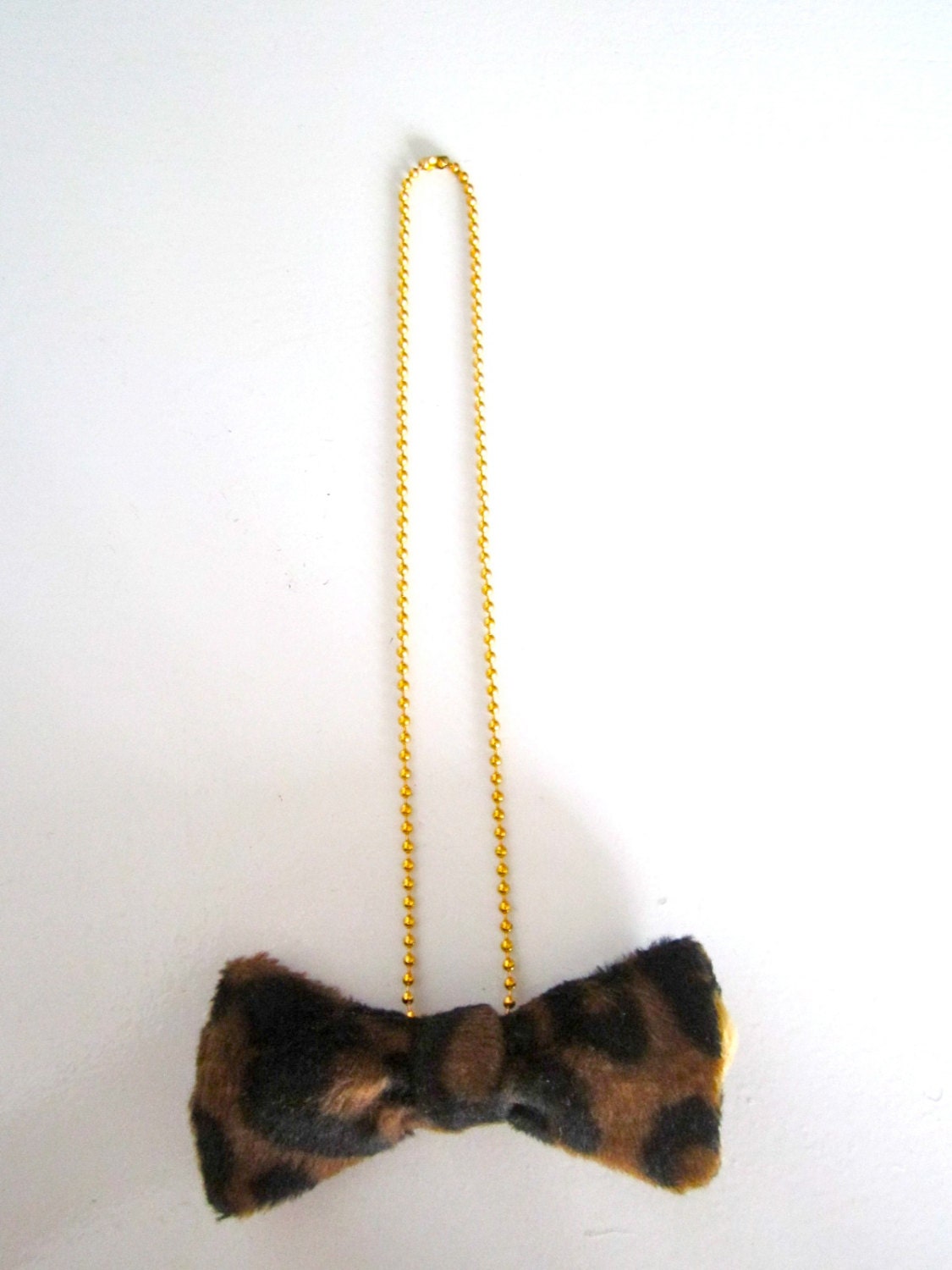 leopard print, bow, necklace, gold plated, ball and chain, bow tie, by heatherbritton on etsy