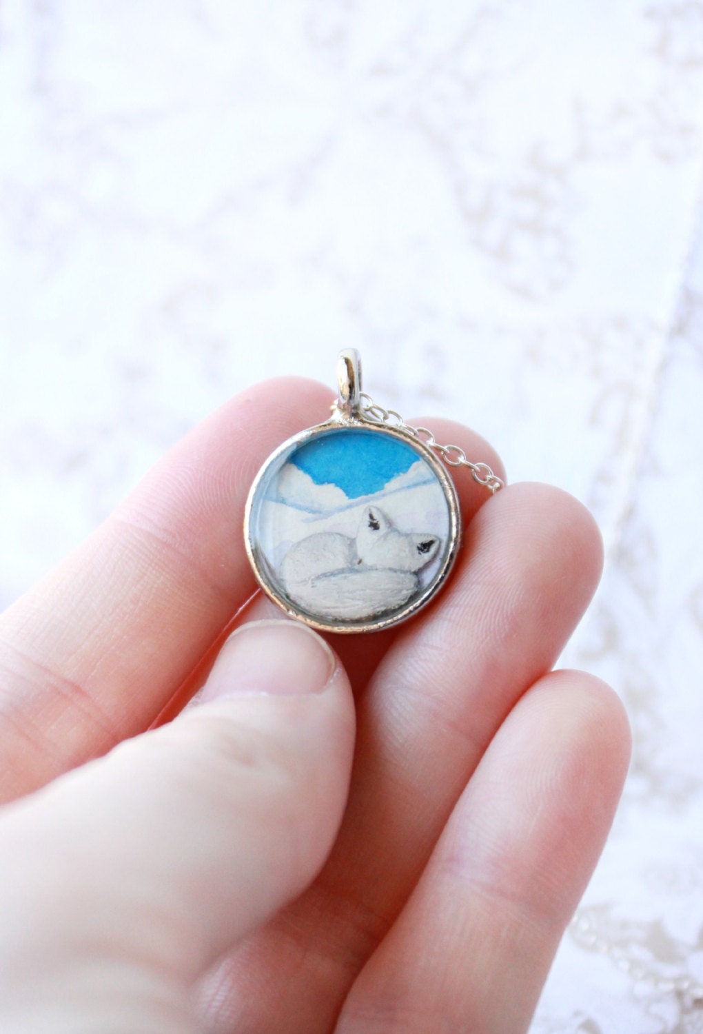 Le Independent Arctic Fox necklace, totem animal jewelry, LeAnimalé and SarahLambertCook collaboration, art jewelry