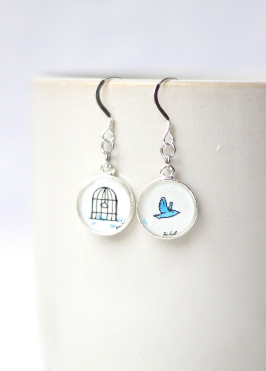 Sweet Freedom bird cage dangle earrings, silver drop earrings, minimalist jewelry, LIMITED EDITION