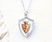 Arrowhead necklace, tribal jewelry, hand painted arrow necklace, shield pendant, HAND PAINTED
