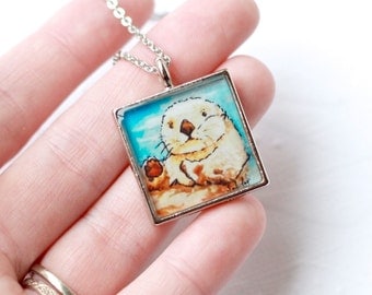 Sea Otter necklace, nautical jewelry, cute animal pendant, LIMITED EDITION