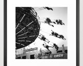 At the Fair, State Fair of Texas Swings Ride, 10x10 Black and White Film Print