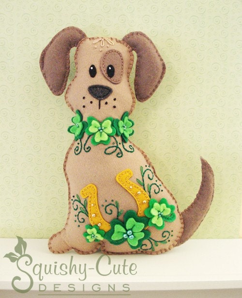 Dog Stuffed Animal Pattern - Felt Plushie Sewing Pattern & Tutorial - Lucky the St. Patrick's Day Dog - Embroidery Pattern PDF