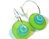 Turquoise Earrings, Lime Green Earrings, Button Jewelry
