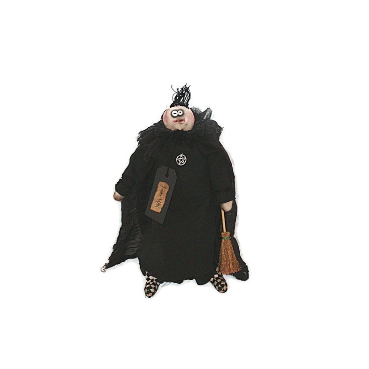 Primitive Witch Doll, Witch Doll, Primitive, Doll, Witch, Goth, Gothic, Black, Broom, Pentagram, Primitive Halloween