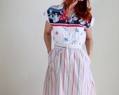 White Stripes Seersucker Summer Wrap Skirt. Nautical. Vacation Resort. Size Medium