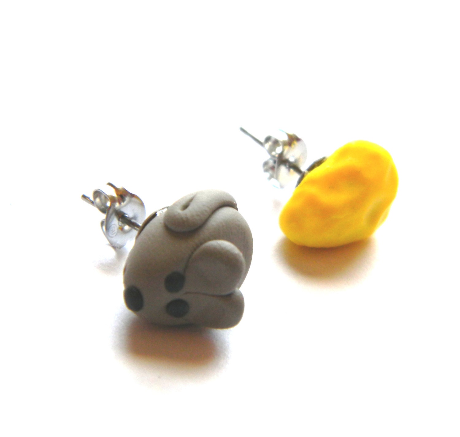 Mouse and Cheese Earrings - Surgical Steel Post Stud Earrings -Polymer Clay Food and Animals - Handmade - Unique