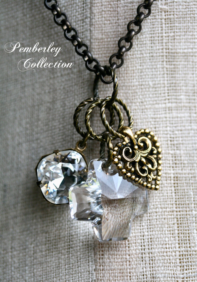 Swarovski Crystal Cross Necklace, Cross Charm Necklace, Charm Necklace, Heart