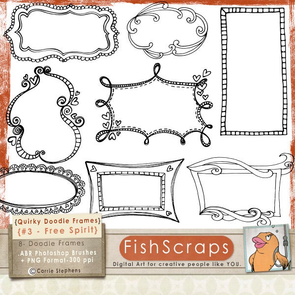 Digital Frames - Photoshop Brushes & PNG ( Free Spirit ) Hand Drawn Label ClipArt - Digital Graphics, Etsy Banners,  Blog Graphics