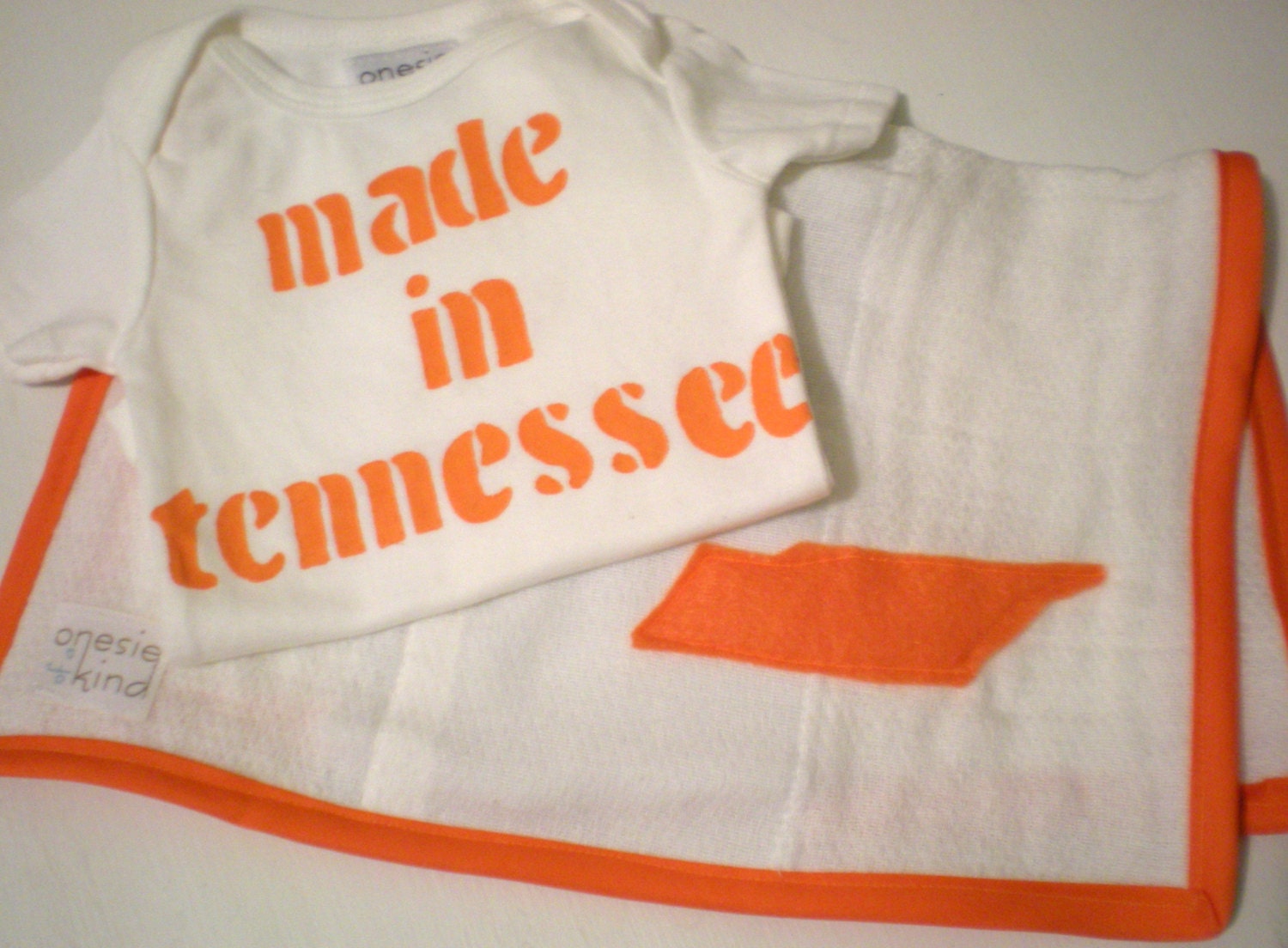 Made In Tennessee Onesie and State Burp Cloth Personalized Baby Gift Set Funny Baby Gift