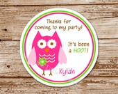 SET of 12 OWL Favor Tags or Stickers for Girls : Hot Pink, Lime Green, Personalized Il_170x135