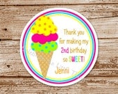 SET of 12 ICE CREAM Cone Favor Tags or Stickers  : Choose Your Favorite Flavor