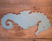 Wooden Blue Seahorse - Large Ocean Beach Decoration