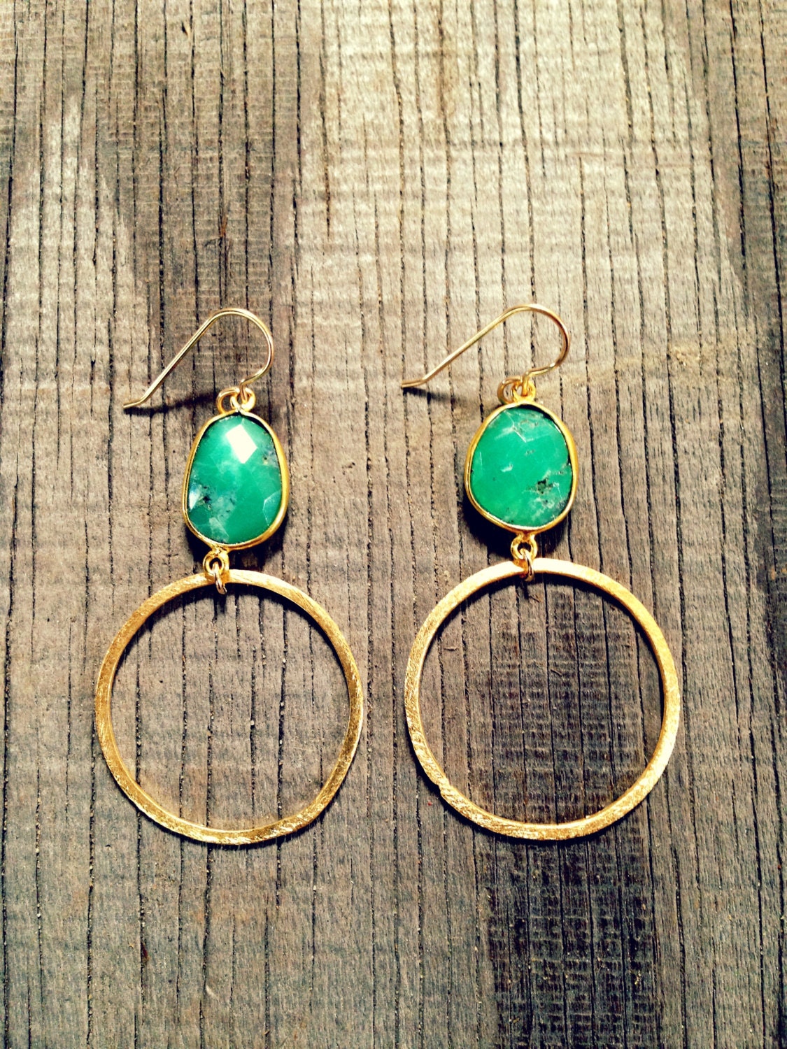 Bezel Set Chrysoprase Gemstone Gold Vermeil Hoop
