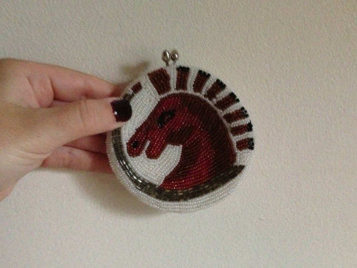 SALE - Vintage Beaded Coin Purse - Horse Change Purse - Delill