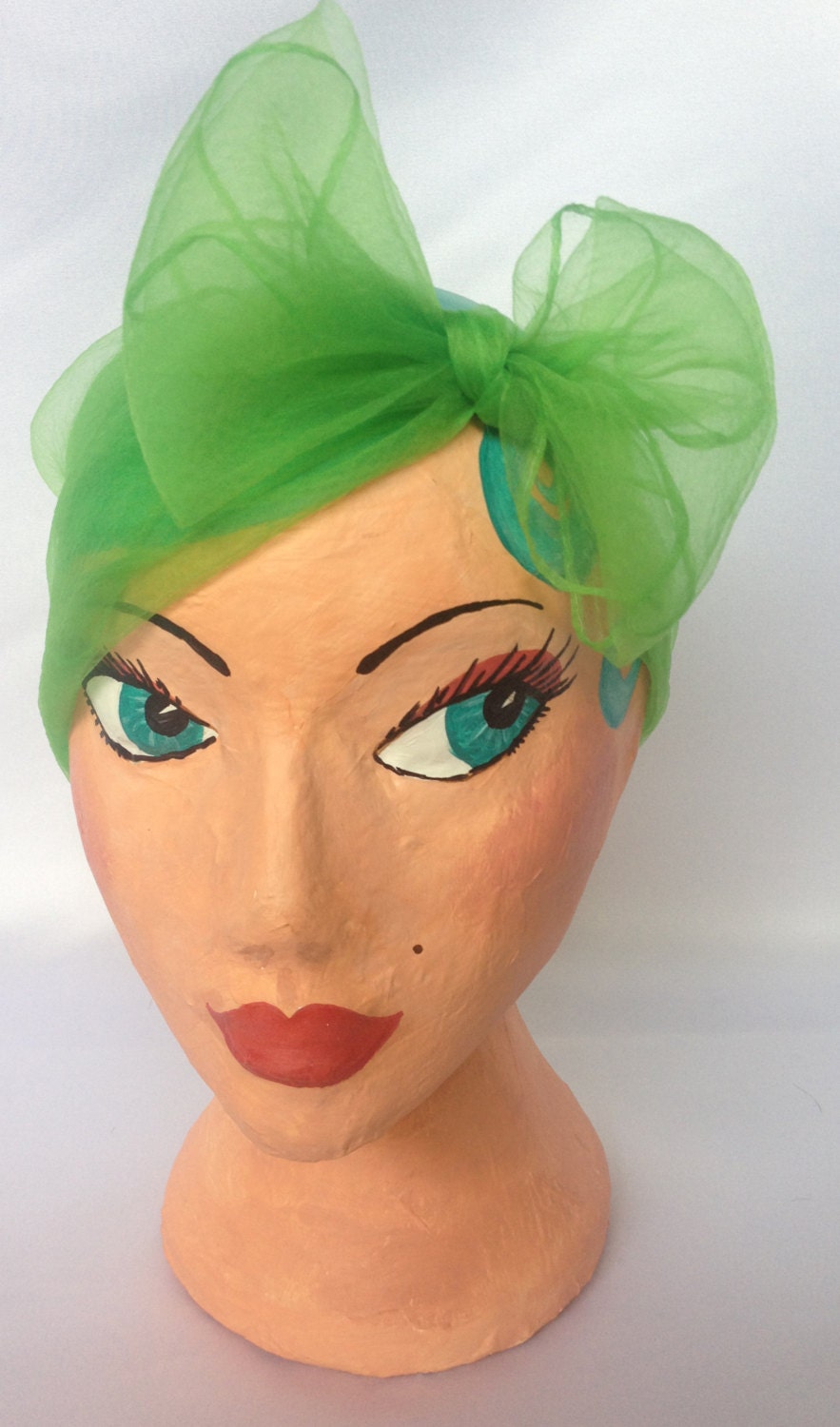 Vintage Deadstock apple green chiffon sheer square headscarf rockabilly VLV