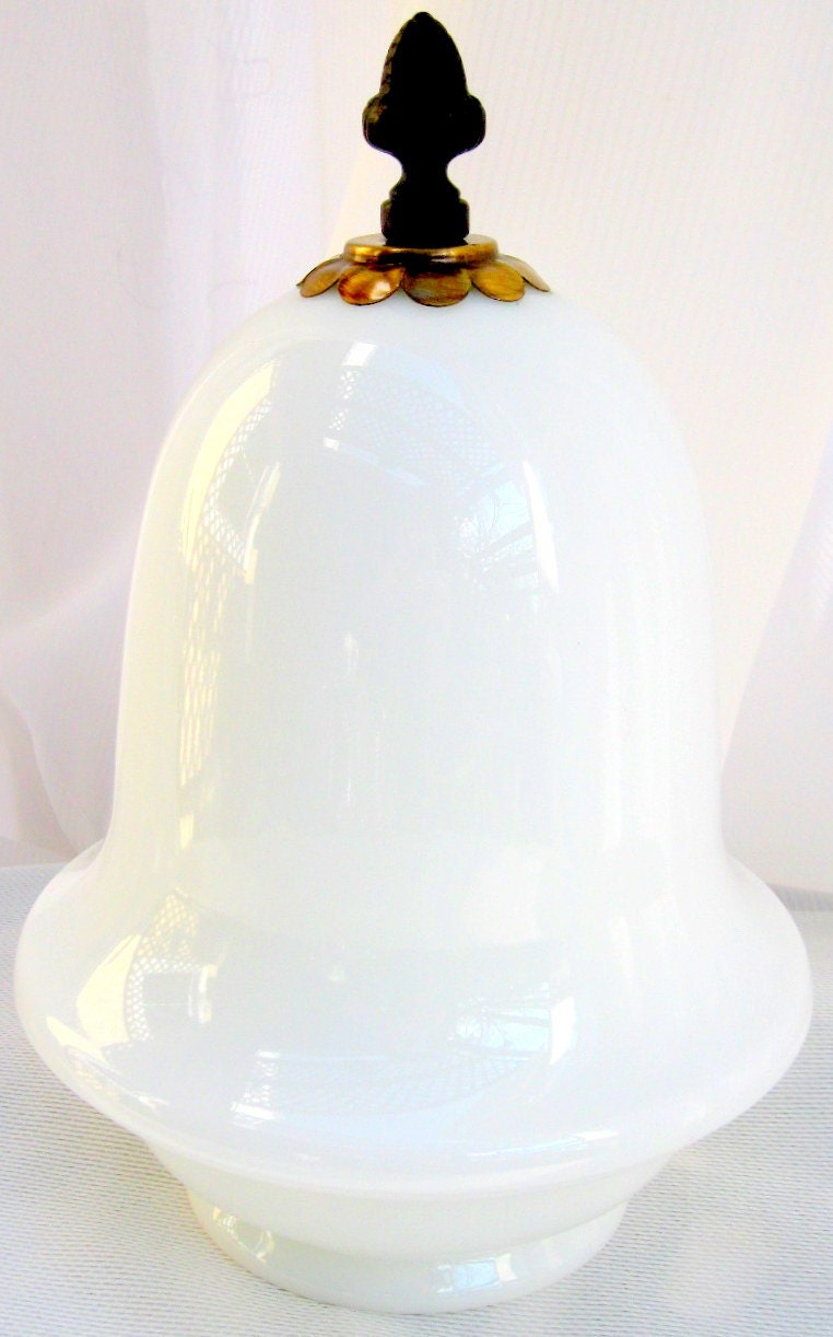 Large Vintage Schoolhouse Light Shade-Milk Glass-Brass Finial-PERFECT-from Tessiemay
