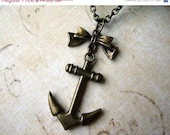 Spring SALE Gold Anchor Necklace, Nautical Jewelry, Simple Anchor Necklace,  Boho Pendant, Bow, Bronze Brass Jewelry
