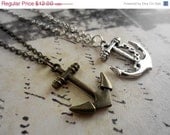 Spring SALE Small Anchor Necklaces, Simple Necklace, Silver Necklace, Bronze Necklace, Nautical Boho Jewelry - 16 or 18 Inch Chain