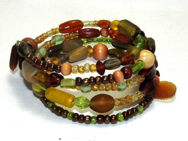 Earthy Bohemian Mixed Beaded Memory Wire Bracelet