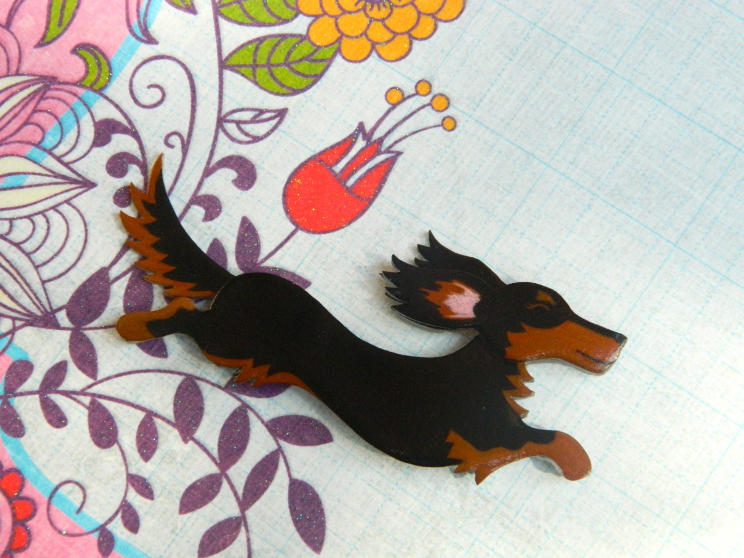 Long Haired Flying Weenie Pin or Magnet