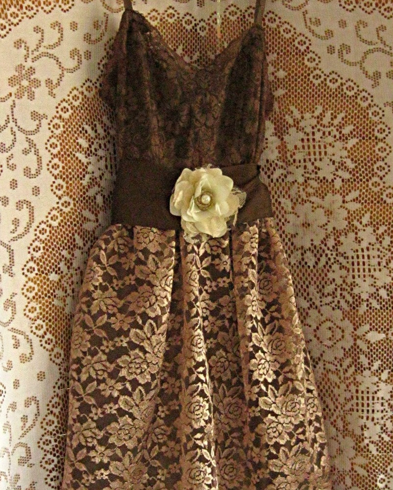 Prom dress, bridesmaid dress, mocha, chocolate, cocoa, tea length, altered vintage, upcycled vintage, special occasion, 34 inch bust, XS, S