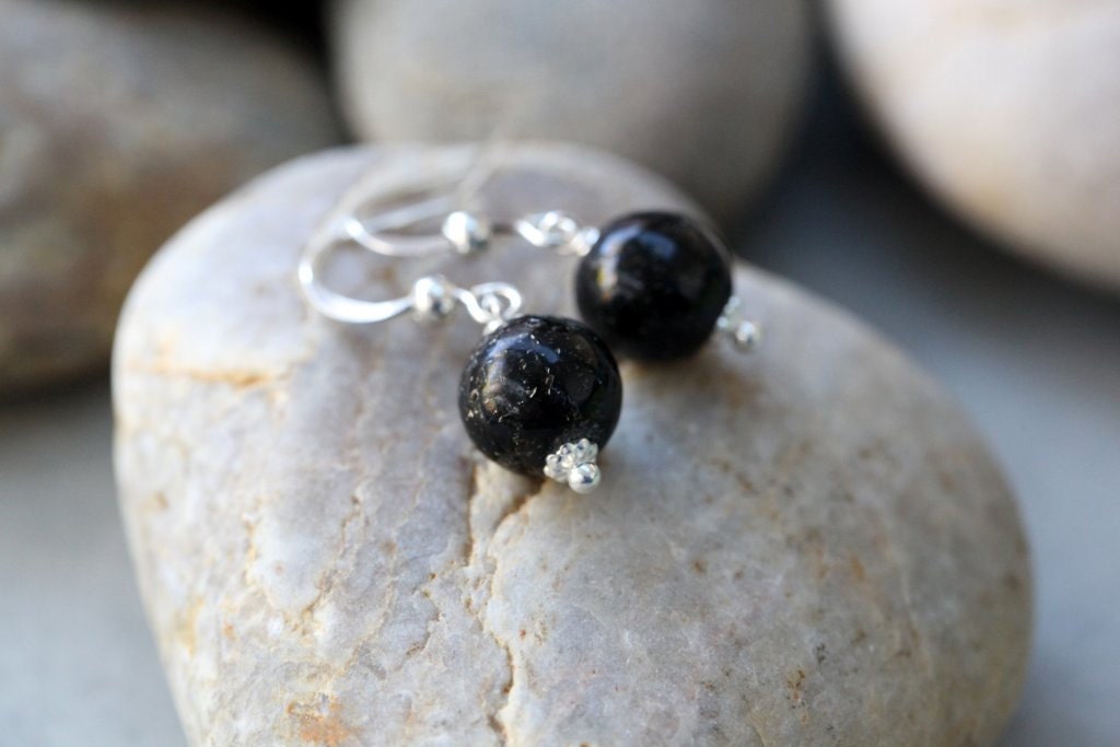 Black Magic - Jet Black Larvikite Earrings