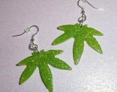 Marijuana Leaf Earrings - Glitter Resin  - Size Small - LIME GREEN SKUNK